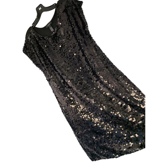 Alfani Sequin Pullover Dress M RT10544 Cap Sleeve EUC Little Black Dress - Picture 1 of 7